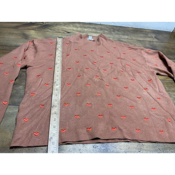 ANTHROPOLOGIE MAEVE Carys Mock-Neck Sweater Cedar Embroidered Hearts Size M - Picture 7 of 10